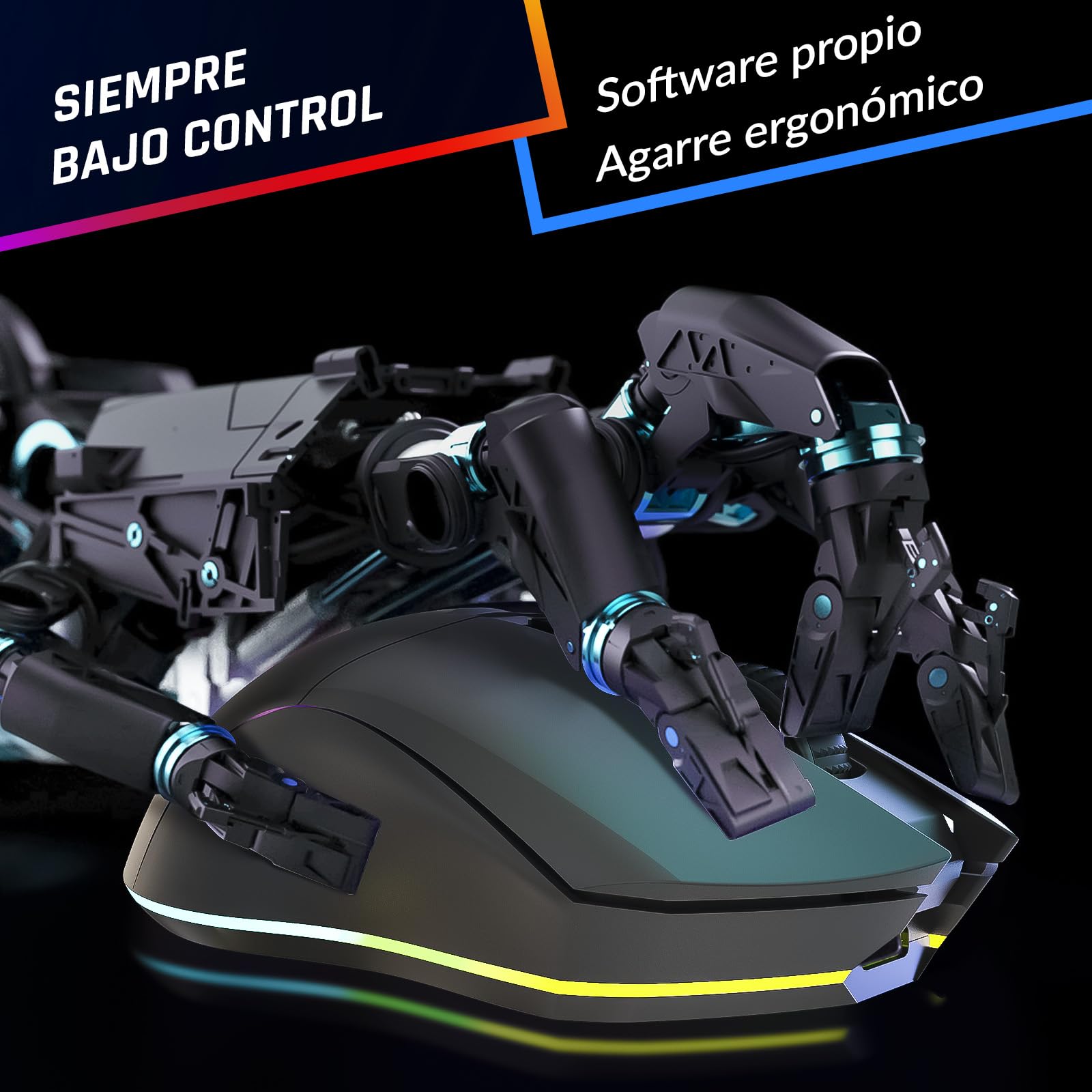 KLIM Blaze Pro – Ratón inalámbrico RGB Recargable con estación de Carga – Novedad con LCD Pantalla – Sensor Alta precisión y batería de Larga duración – hasta 6000 dpi – Ratón inalámbrico con Cable