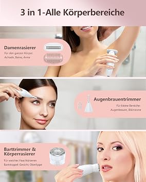 Women's Shaver 3-in-1 Intimate Shaver for Women Facial Hair Remover for Women Women's Shaver Electric Wet Dry Shaver IPX7 Waterproof Trimmer Women for Bikini Area Armpits Legs USB Charging