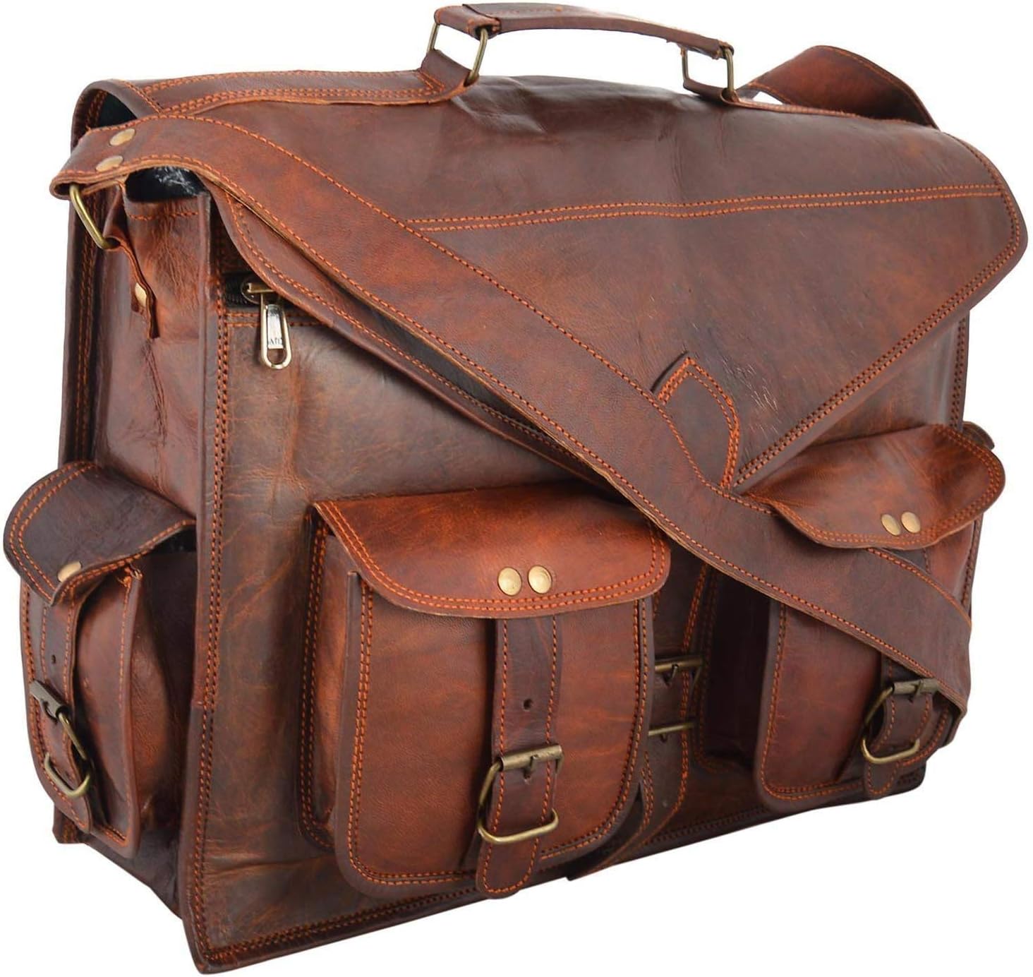 Handmade Genuine Leather Messenger Laptop Bag Briefcase, Rustic Durable Hand-Crafted by Women Artisans Leather Bag