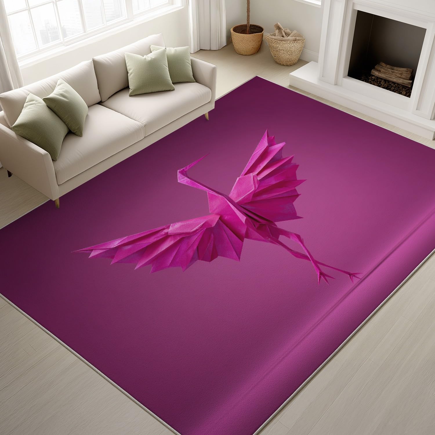 Generico Tappeto Astratto Gru Di Carta Danza Arte per soggiorno 50 x 80 cm Tappeto a pelo corto per sala da pranzo, Tappeti lavabili in lavatrice, Antiscivolo per cucina Rosa Brillante