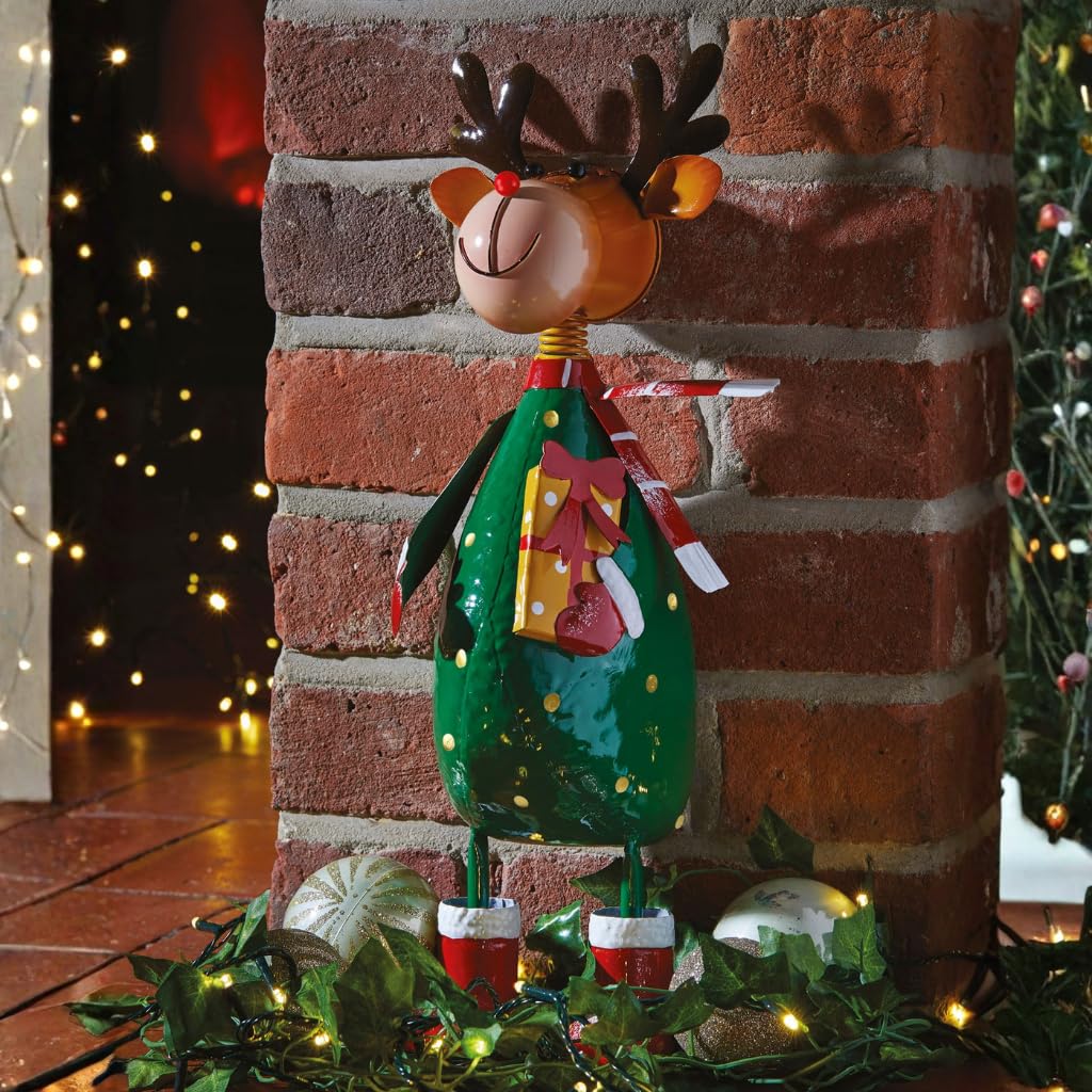 Marco Paul Large Freestanding Reindeer Christmas Decorations – 44cm Hand-Painted Metal Rudolph Ornament – Indoor & Outdoor Christmas Decorations For Home Decor, Garden Ornaments, Room Decor & Gifts