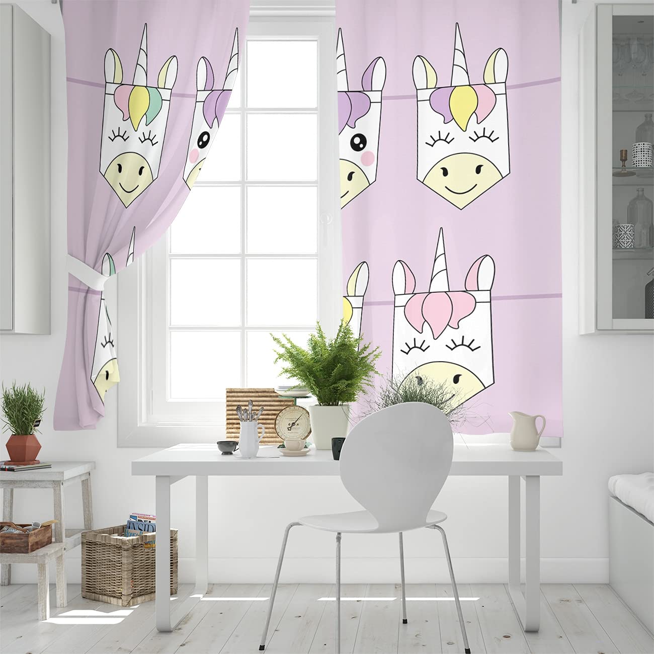 Rideaux Imprimés en 3D Rideaux À Œillets Licorne Rose Pourpre 150X166Cm (LxH) Rideaux De Salon À Œillets Occultants Thermiques Chambre des Enfants Chambre À Coucher/Insonorisation