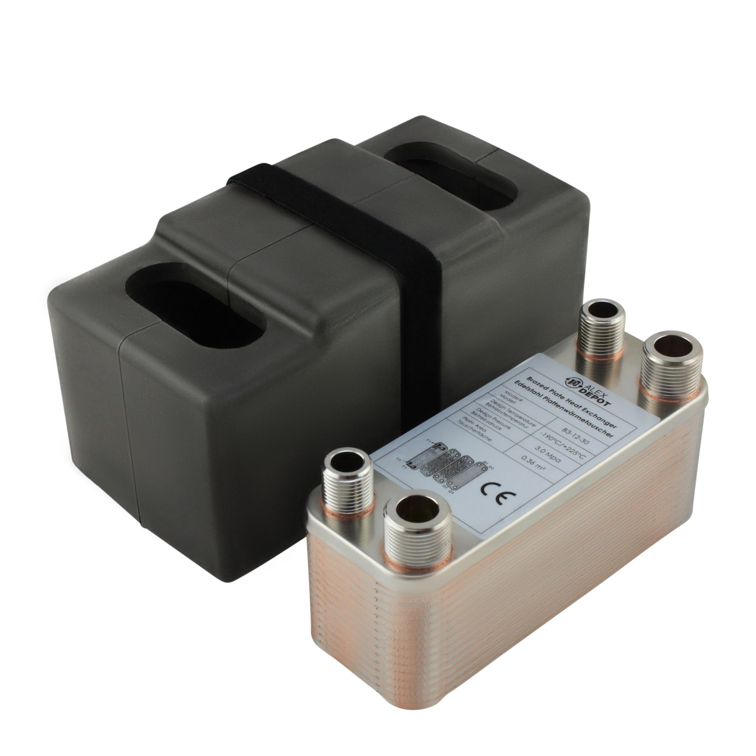 Intercambiador de calor de placas de acero inoxidable + aislamiento B3-12-30 con conexiones de 2x1/2 y 2x3/4 pulgadas. Calefacción solar de 65kW (PWT+Iso)