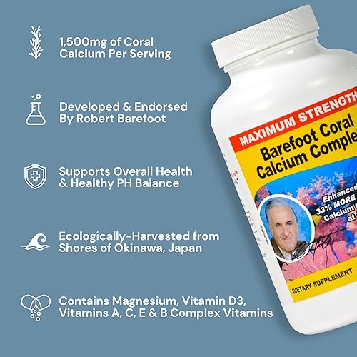 Miniatura 6 de Barefoot Coral Calcium Complete 1500 mg 240 cápsulas suplemento de calcio de coral desarrollado por Bob Barefoot apoya la salud general y los