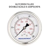 Vista 34 de MEASUREMAN - Manómetro hidráulico relleno de glicerina, totalmente de acero inoxidable, tamaño del dial de 2.5 pulgadas, montaje inferior NPT de 1/4