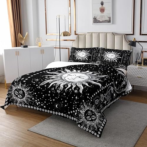 Miniatura 3 de Erosebridal Juego de colcha de sol y luna, juego de ropa de cama psicodélico de galaxia mística, tamaño King, colcha de cielo estrellado, juego de