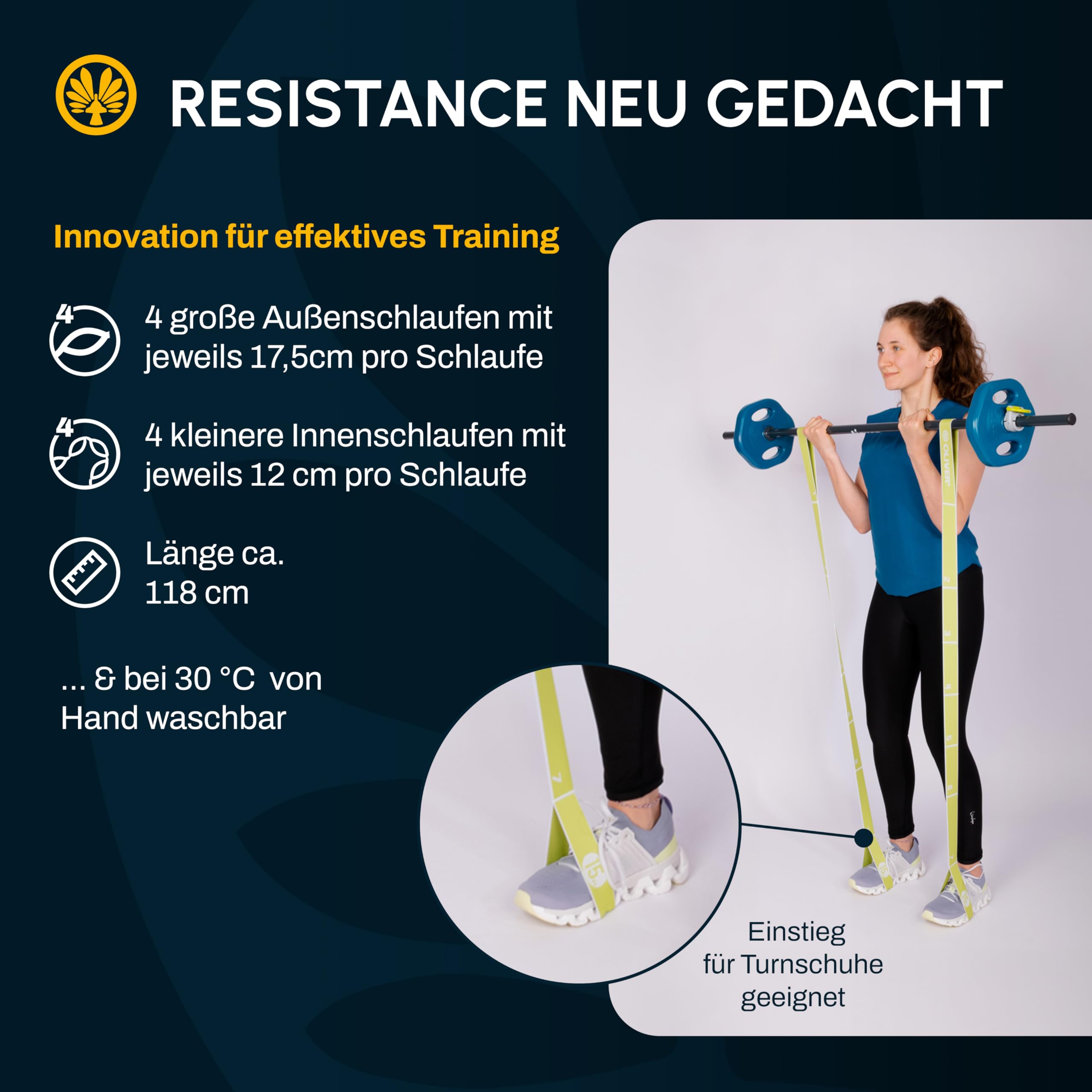 OLIVER Tex-O Maxiband 3er Set All-in-One – Widerstandsband aus Textil mit 8 nummerierten Loops, 7/10/15 kg (Magenta/Türkis/Lemon), Länge ca. 118 cm – Ganzkörpertraining, Warm-up, Mobility & Kraft