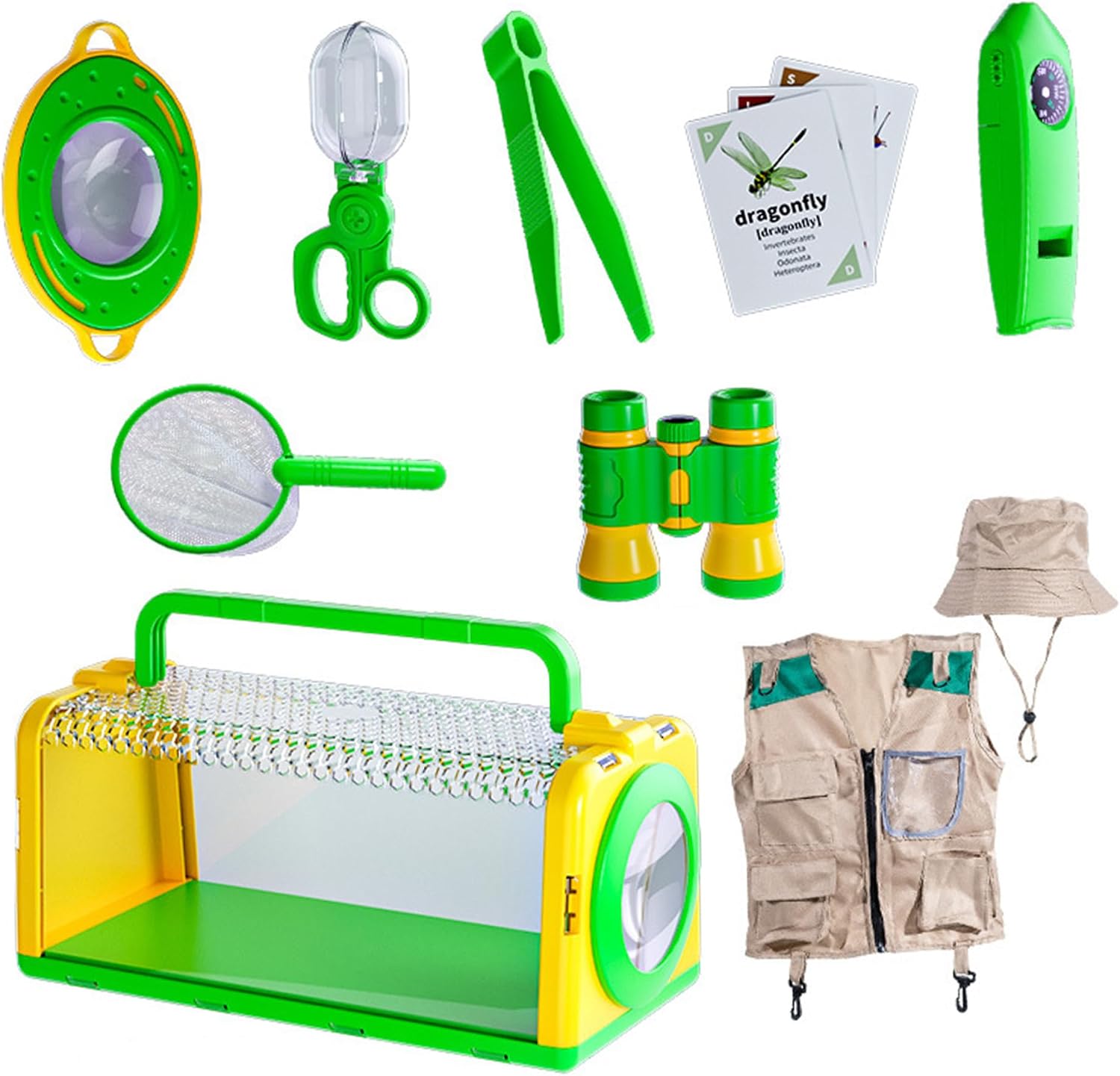 Bug Catching Kit for Kids Outdoor Exploration, 9-in-1 Explorers Catcher Kit with Telescope, Magnifier, Flashlight & Compass, Observation Box for Nature Adventure Kids Bug Catching