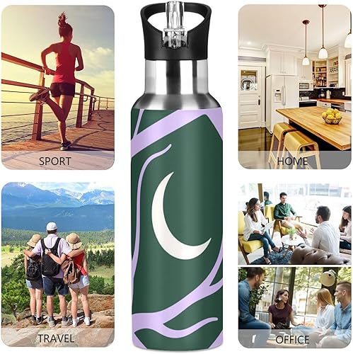 Miniatura 5 de Abstract Art Purple Branch Moon Green Leak Proof Metal Water Bottle with Leak Proof Spout Lid Double Wall Vacuum for Travel, Camping, Bike 32 OZ