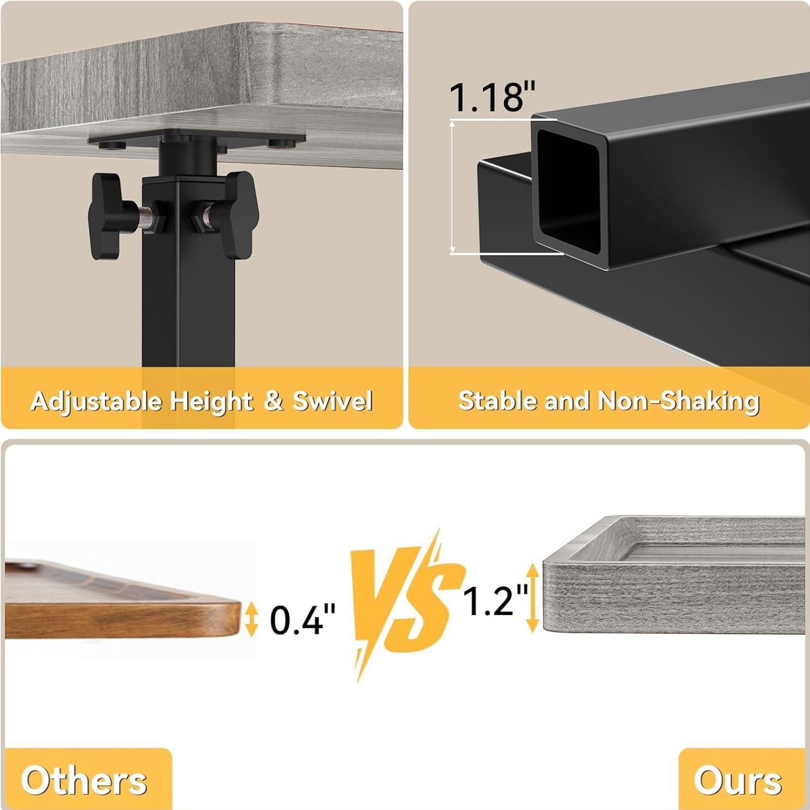 Simcat Mesa auxiliar en forma de C, mesa auxiliar giratoria de 360 grados de altura ajustable, mesa de bandeja para reposabrazos de sofá, mesa auxiliar para cama o silla con ranura para teléfono y