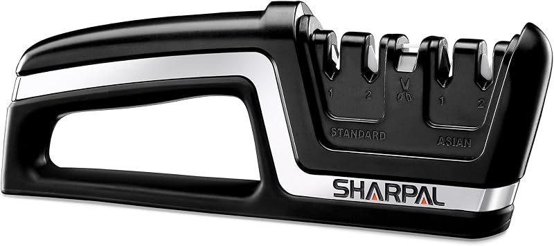 SHARPAL 104N 5-in-1 Professional Knife & Scissors Sharpener | Straight & Serrated Blades, Repairs & Hones, Euro/American & Asian Knives, Fast Scissor Sharpening Gifts for Home Cooks