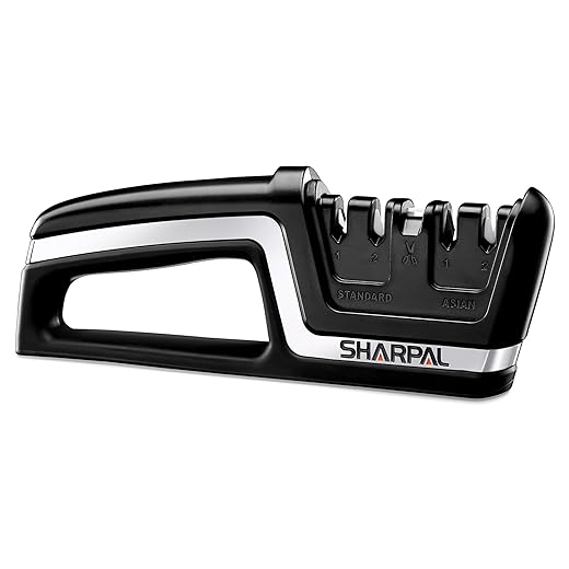 SHARPAL 104N 5-in-1 Professional Knife & Scissors Sharpener, Sharpening Tool for Straight & Serrated Blades, Repairs & Hones Euro/American & Asian Knives, Fast Scissor Sharpening