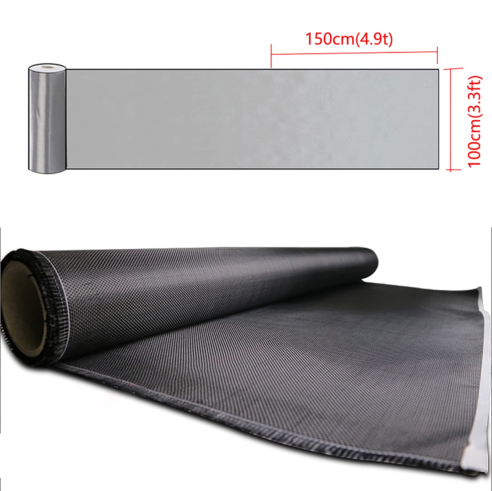 COYOUCO Carbon Fiber Fabric Cloth - 3K/220g/meter Plain Weave - Advanced Carbon Fiber Sheet - Rolled Hemmed Fabric for Repair, Drones, RC & DIY Projects,150x100cm