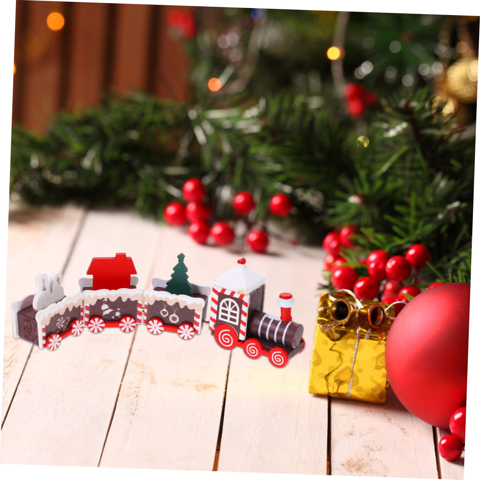 Cabilock 4 Piezas Tren de Navidad decoración Escritorio Trenes navideños decoração Adorno de Navidad Juguetes de Escritorio Manualidades navideñas de Madera Tren de Madera de Navidad