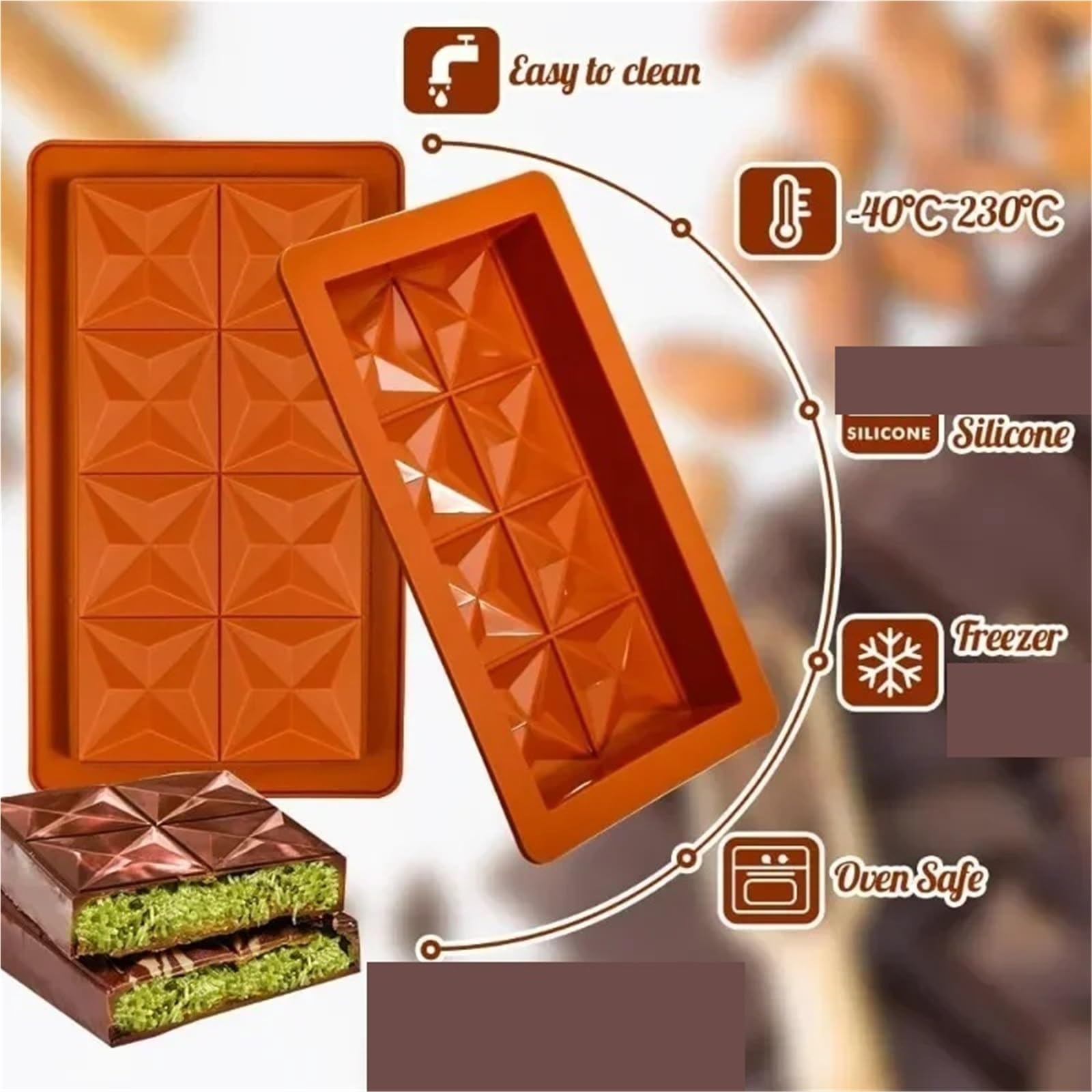 4 pezzi di stampo for cioccolato, in silicone spesso for riempire barrette al pistacchio, for caramelle grandi dimensioni for Per La Produzione Del Cioccolato