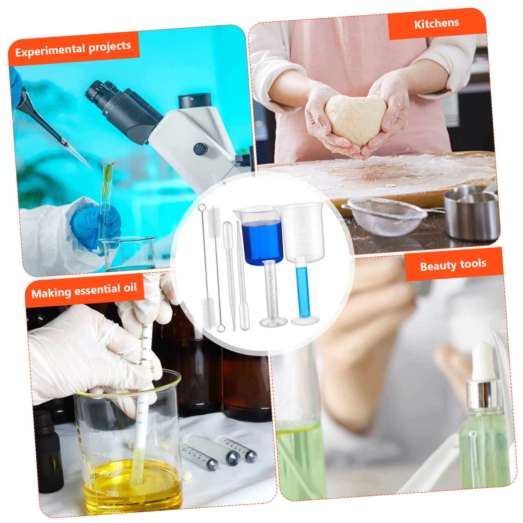 Alipis 3 Set Cilindri Graduati e Becher con Pipette da Trasferimento e Spazzole per Provette Misura per Laboratorio Resistente Acidi e Alcalini
