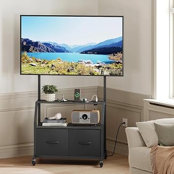 MAHANCRIS Rolling TV Stand with Mount and Wheels for 32"-55" TV