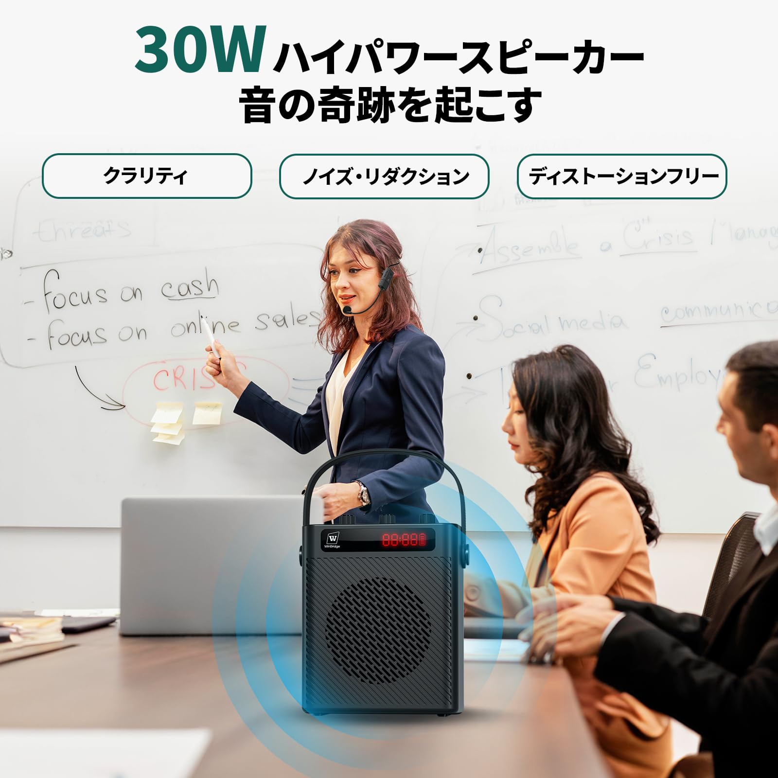 Amazon.co.jp: W Winbridge 30W ポータブル拡声器 ハンズフリー拡声器