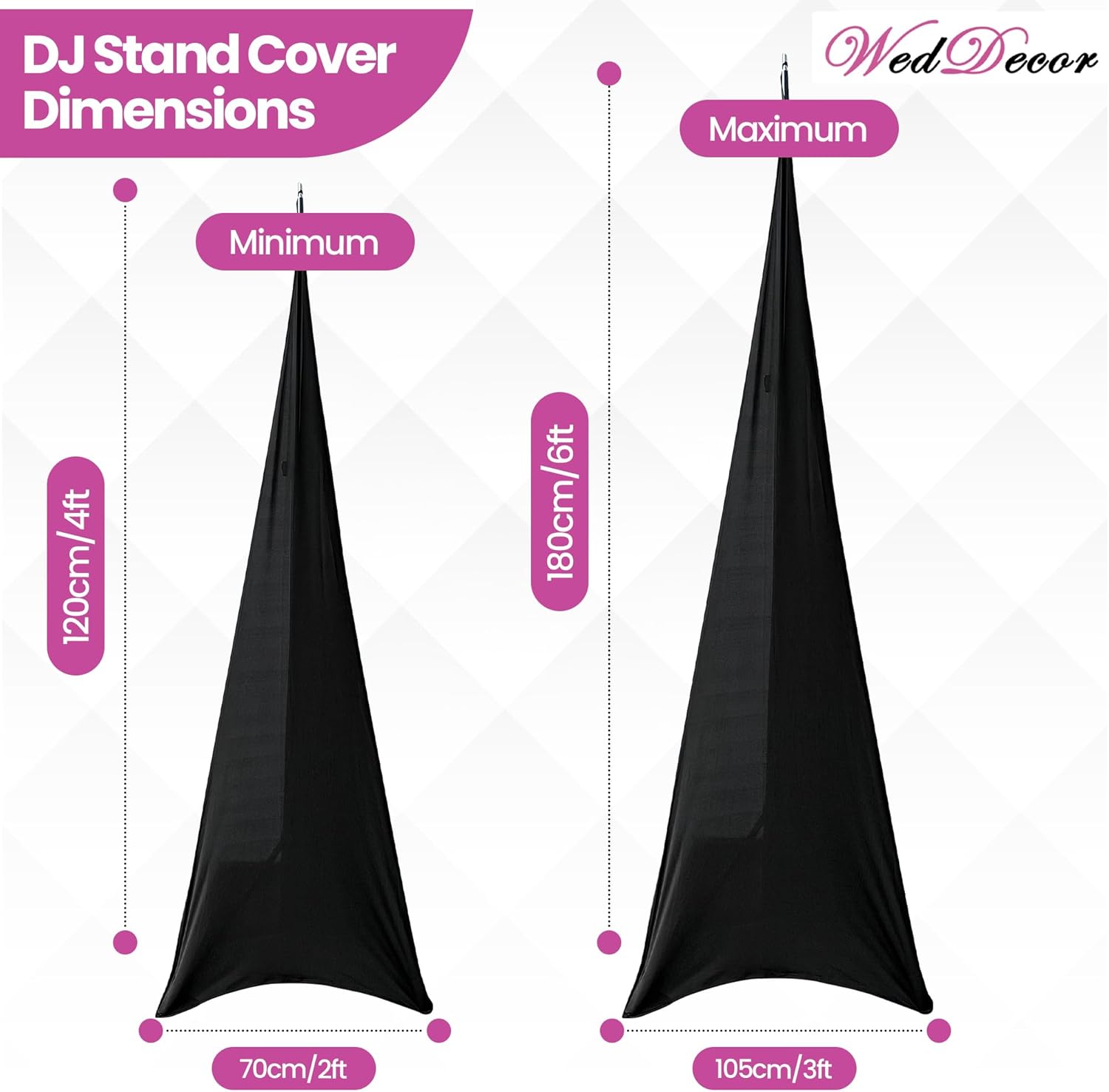 WedDecor Black Single Sided Stretchable Tripod DJ Speaker Stand Cover for Weddings, Banquets, Birthdays, Reception, Parties, Special Events, Washable, 1pc