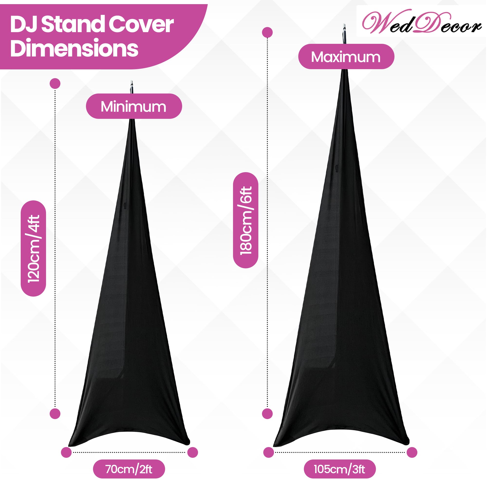 WedDecor Cubierta de soporte para altavoz de DJ con trípode elástico de una sola cara para bodas, banquetes, cumpleaños, recepción, fiestas, eventos especiales, lavable, 10 unidades