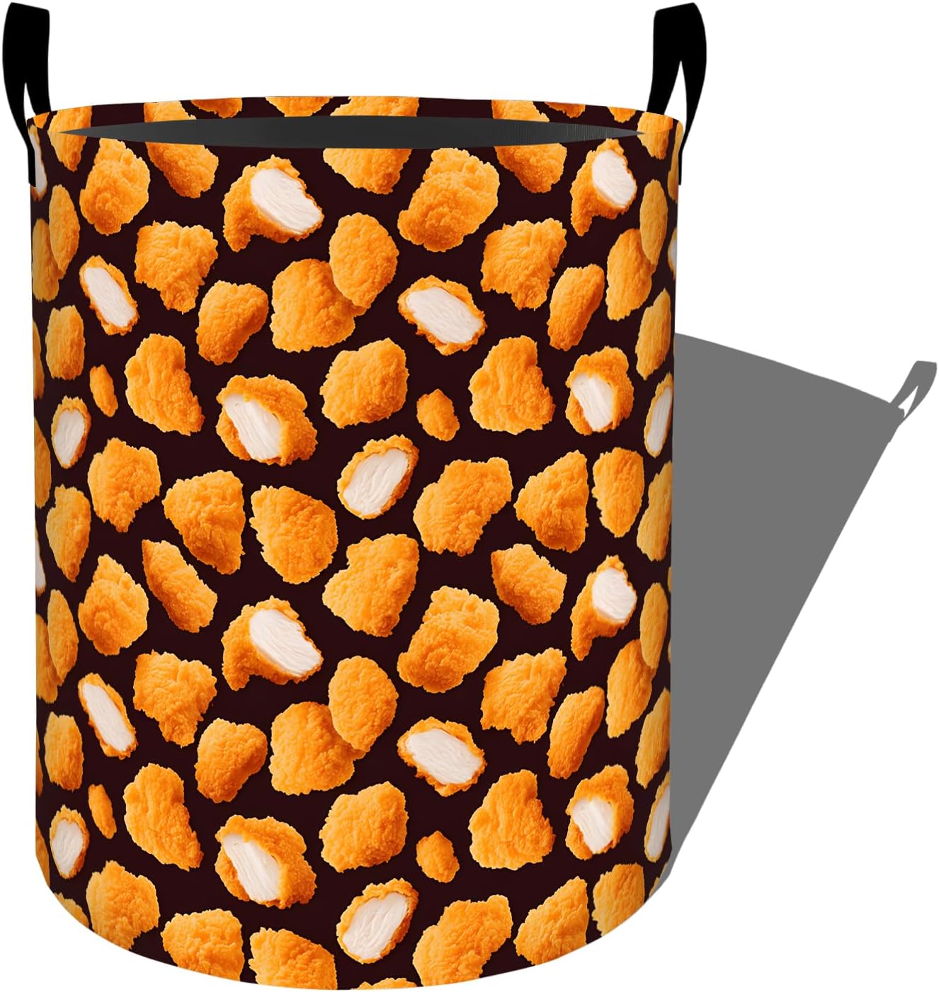 Funny Chicken Nugget Laundry Basket with Handles, 19.7"x15.7" Clothes Foldable Fast Food Laundry Hamper Organizer for Dorm Nursery Bedroom Bathroom Decor, Cute Nugget Storage Bin Gifts for Women Kids