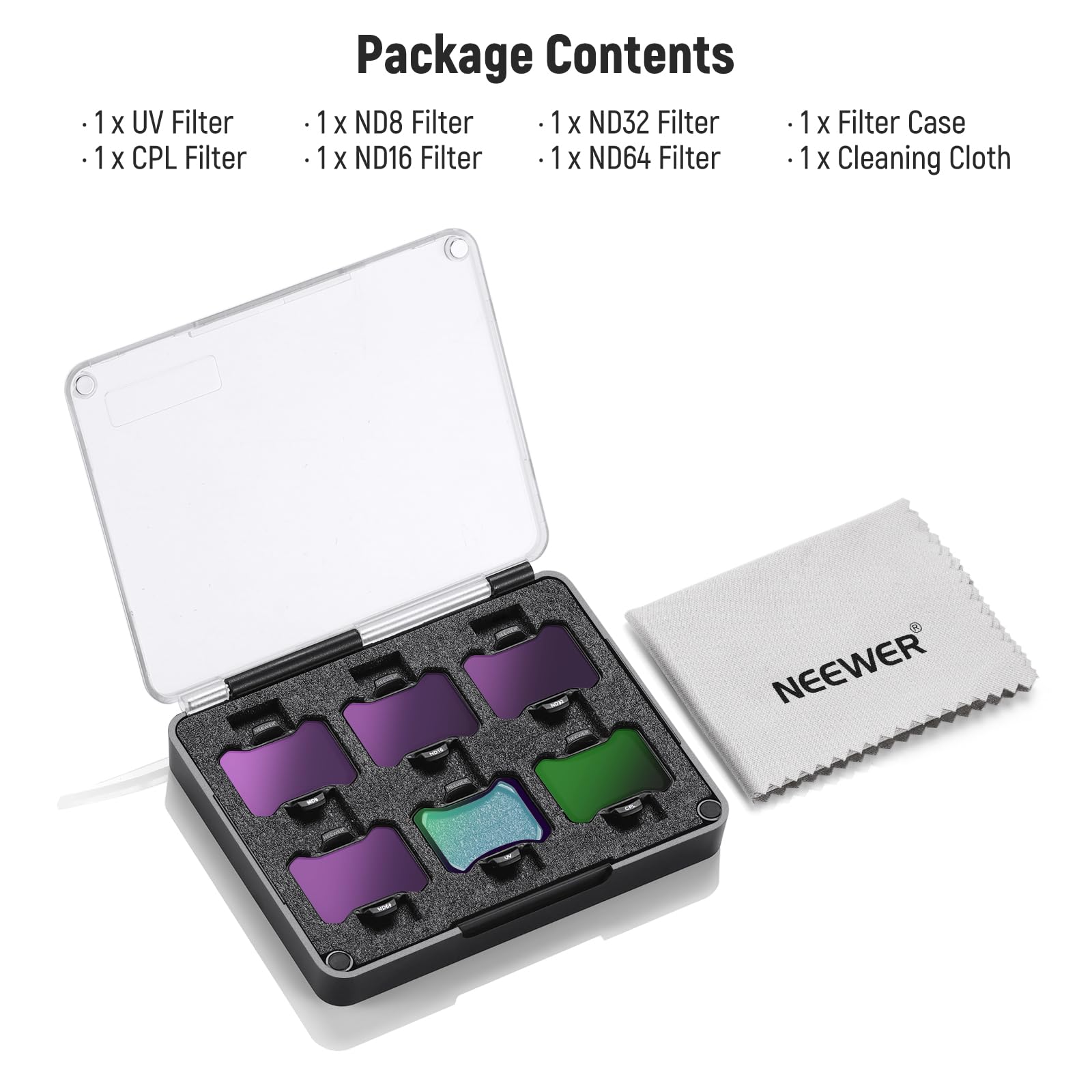 NEEWER Zatrzaskowy zestaw filtrów ND&UV i CPL kompatybilny z DJI Avata 2, 6-pak UV CPL ND8 ND16 ND32 ND64 neutralne filtry gęstości akcesoria do obiektywów drona, ultracienka ramka i dwustronnie