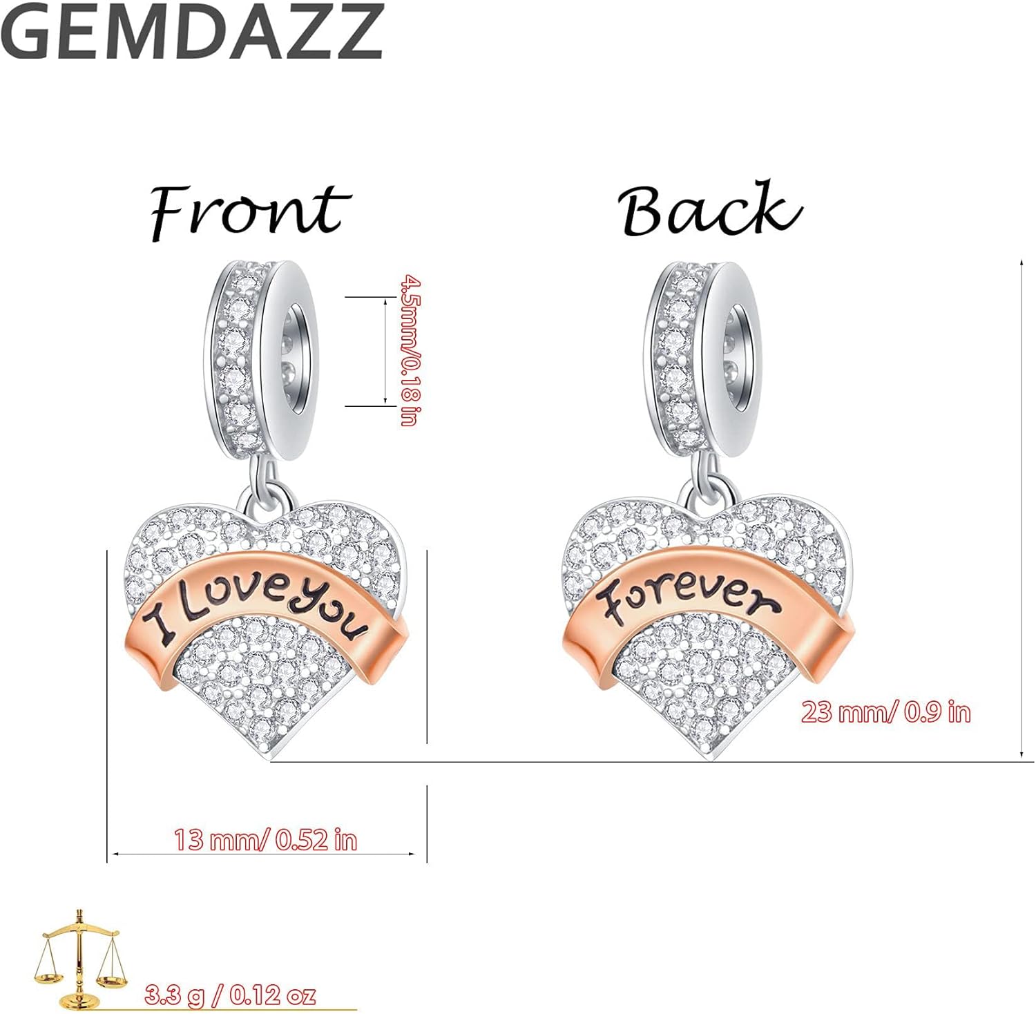 GEMDAZZ Family Theme Charm, 925 Sterling Silver Mother Father Daughter Son Sister Nana Wife Husband Grandma Friend Godmother Goddaughter Clear Pave Heart Pendant Beads, fit European Women Bracelet - Image 3