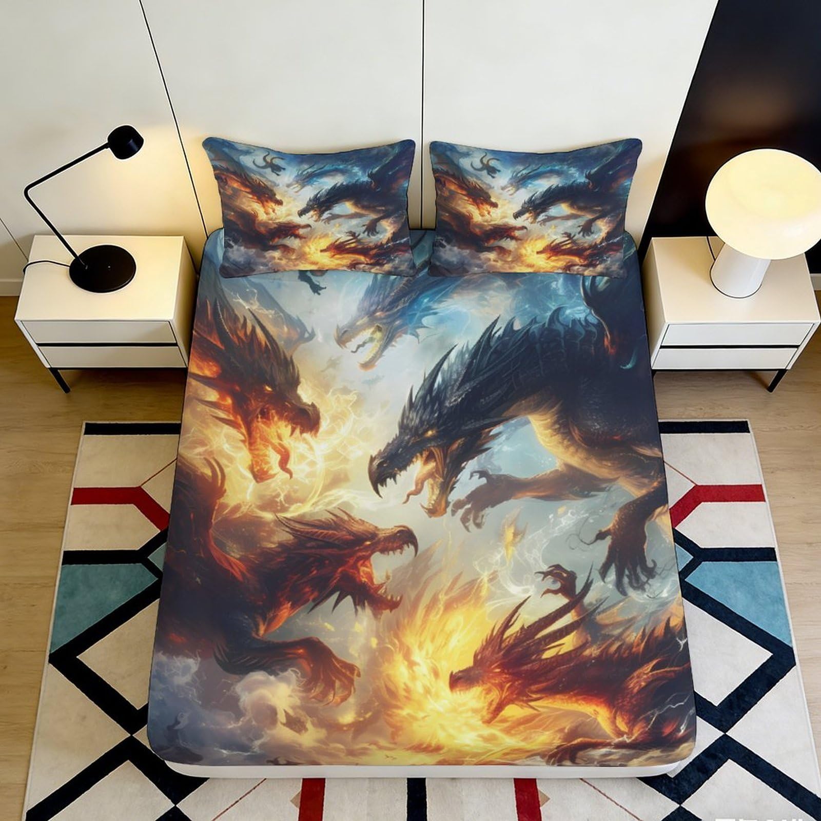 Pnayamiorkfel Style-10 3D Printed Fiery Dragon Fitted Sheet Microfiber Soft Breathable Mystic Beast Mattress Cover For Bedroom Dorm Decor 90X200x25cm
