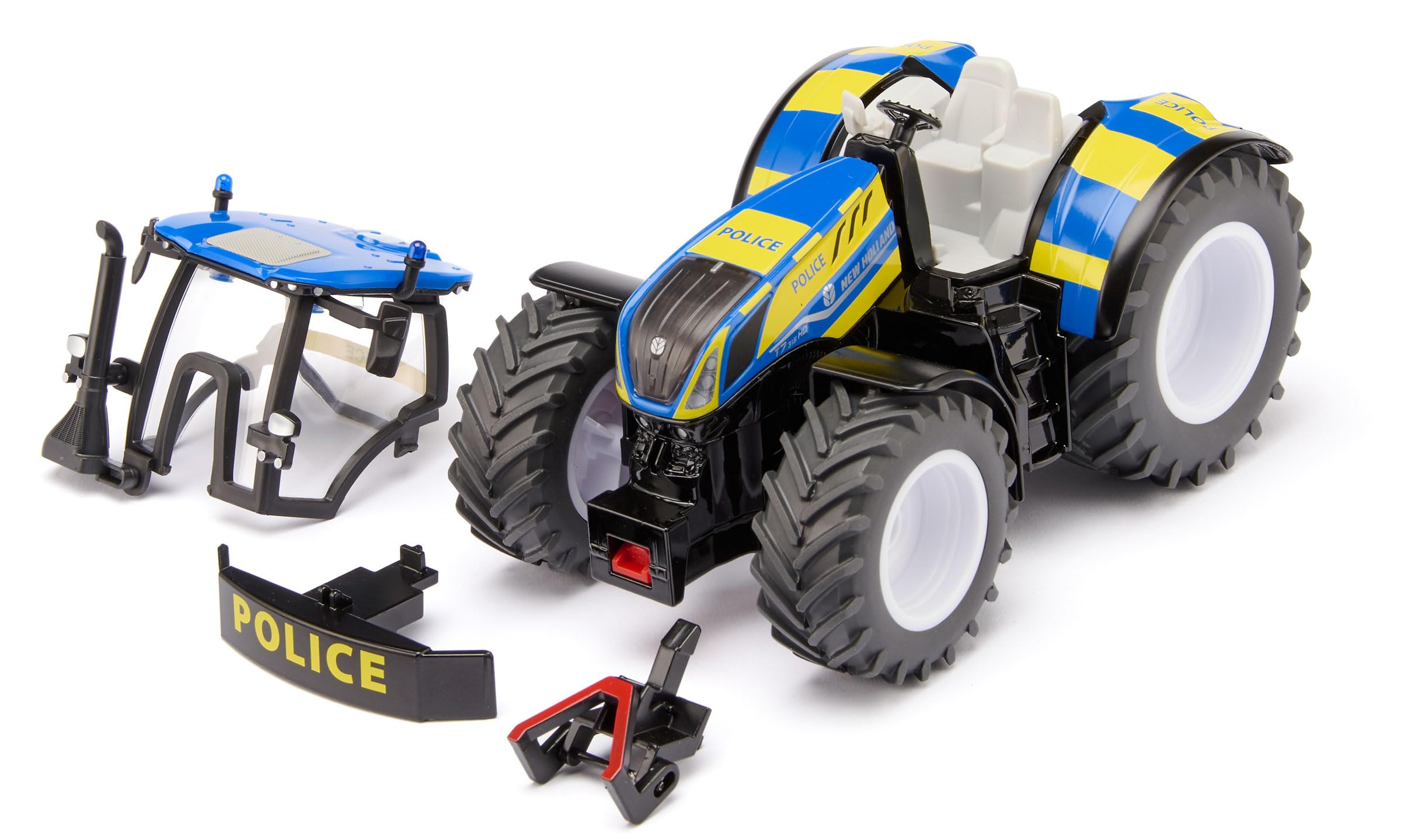 Siku 3297 New Holland T7.315 HD Polizei-Traktor, 1:32, Mit öffenbarer Motorhaube, Frontgewicht, Abnehmbare Kabine, Metall-Karosserie, Blau-Gelb, Spezialfahrzeug
