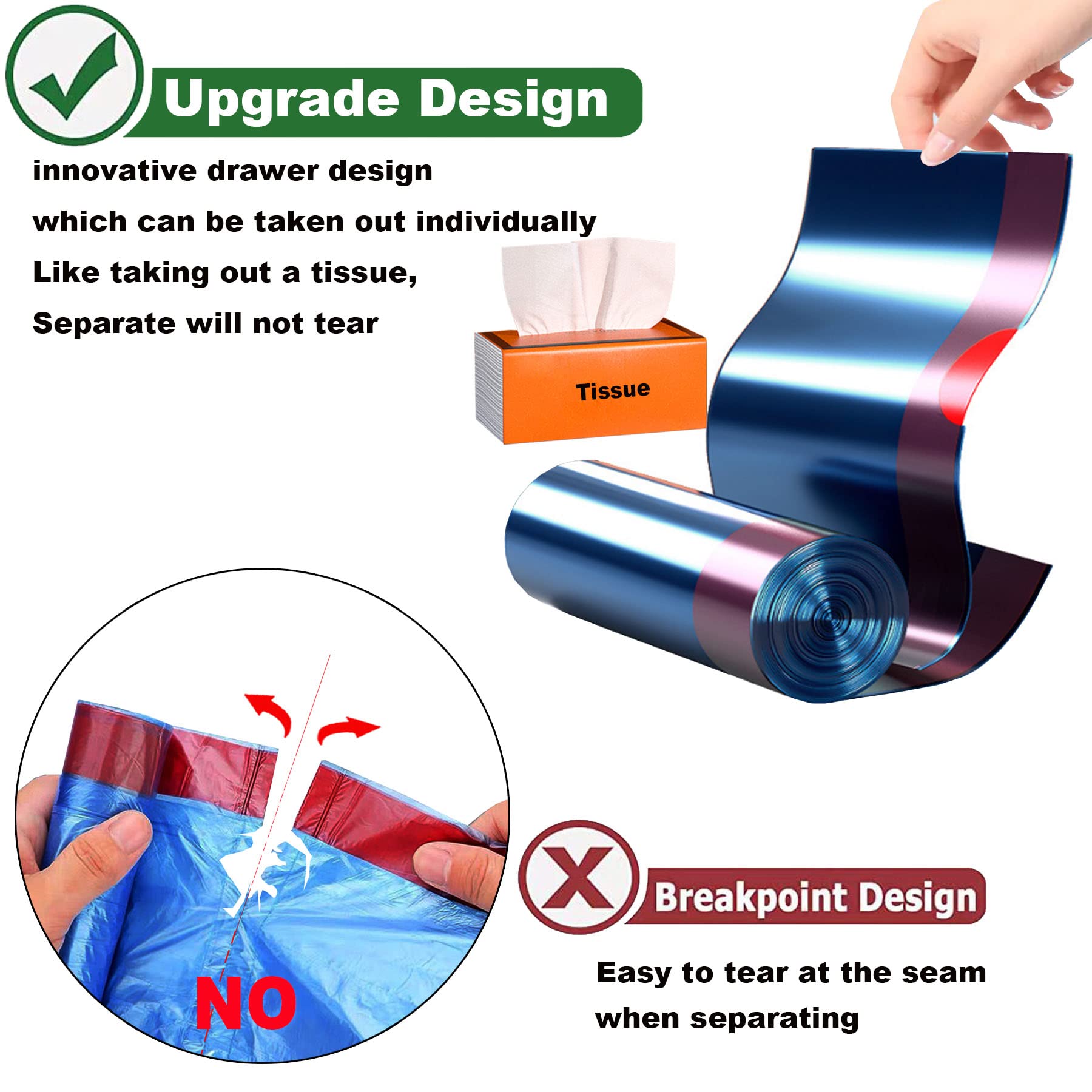 Small Trash Bags 2.6-4 Gallon Thicken Drawstring Trash Bags 4 Gallon Extra Strong Small Garbage Bags Unscented Wastebasket Liners Bags for Kitchen,Bathroom,Office,Home Trash Can 5 Color