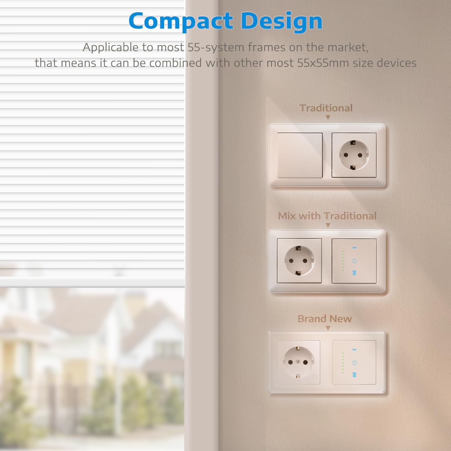 WLAN Rollladenschalter, [6 Gen] Jalousien Schalter mit steuerbarer LED, Smart Rolladen Zeitschaltuhr benötigt Nullleiter, Rolladensteuerung kompatibel mit Echo Alexa/Google, 4 Stücke