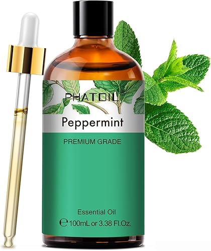 PHATOIL Aceite esencial de menta, botella enorme de 3.4 onzas líquidas, aceites esenciales de menta puros de aromaterapia para difusor,