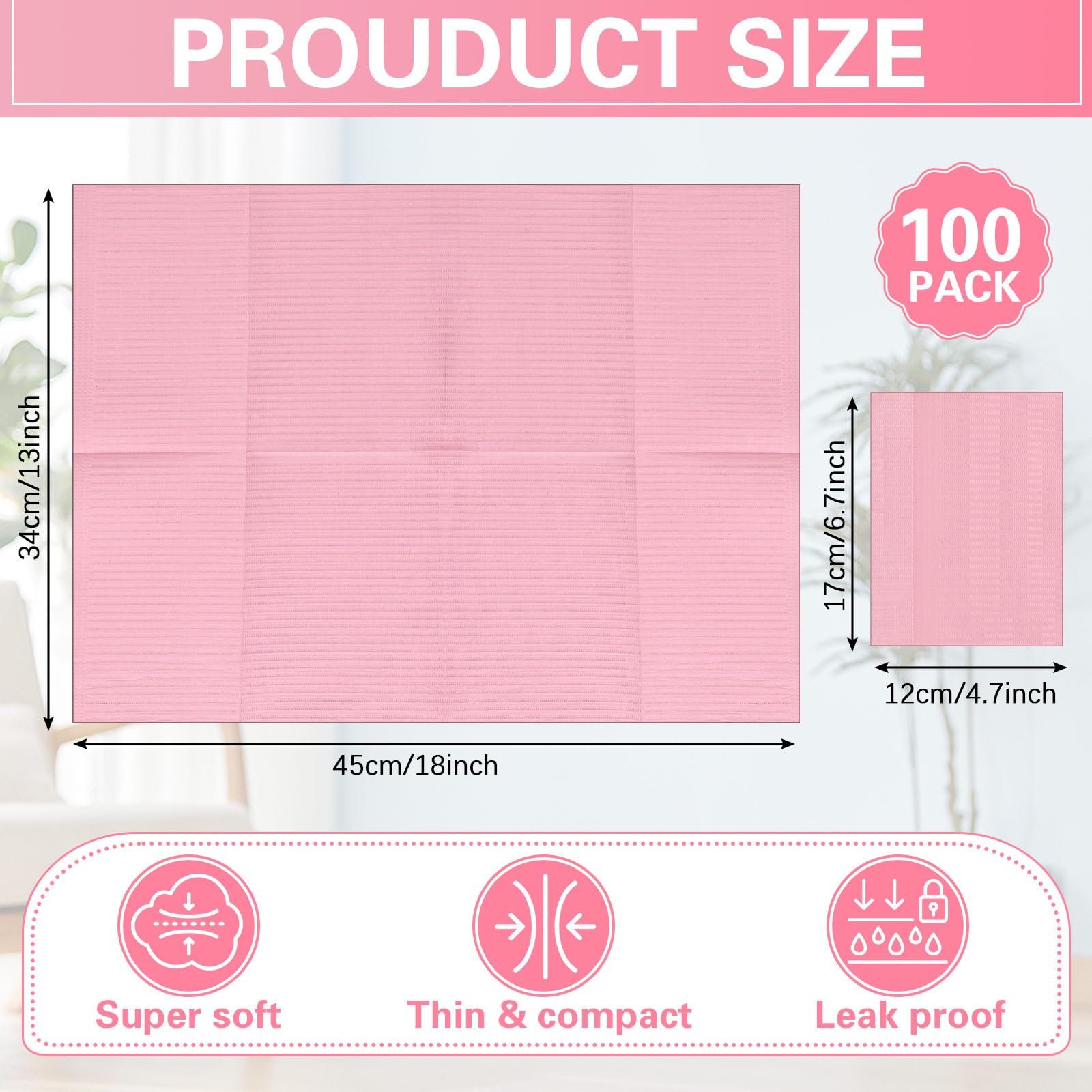 Threlaco 100 piezas de cambiadores desechables de 2 capas para cambiadores de bebé, almohadillas desechables para cambiadores de pañales, tapetes sanitarios portátiles para baños comerciales (rosa)