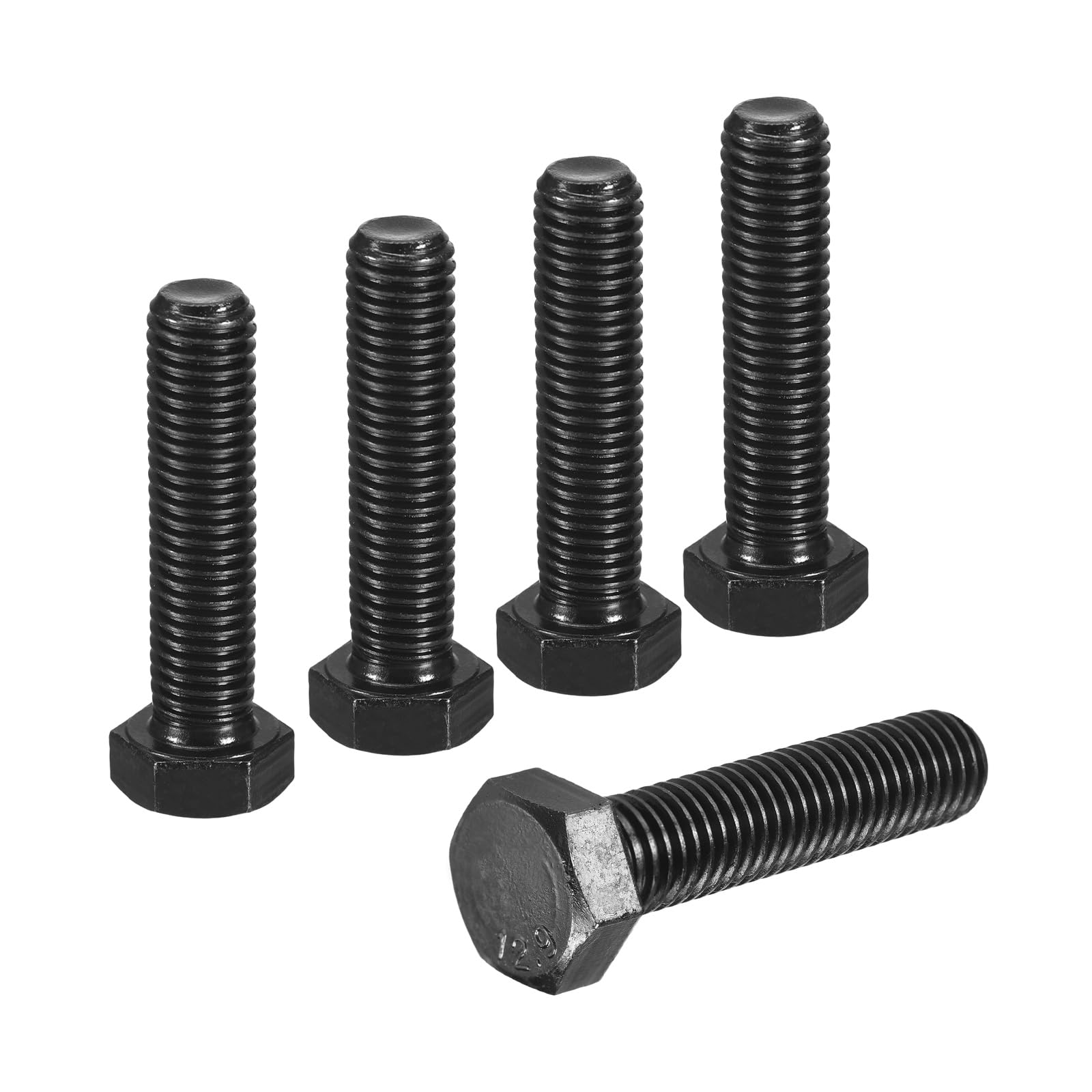 sourcing map 5Pcs M12-1.75 x 50mm Left Hand Hex Head Bolt, Black Oxide Carbon Steel Reverse Fully Threaded Fastener Screws Bolts for Machinery, Automobiles and Construction