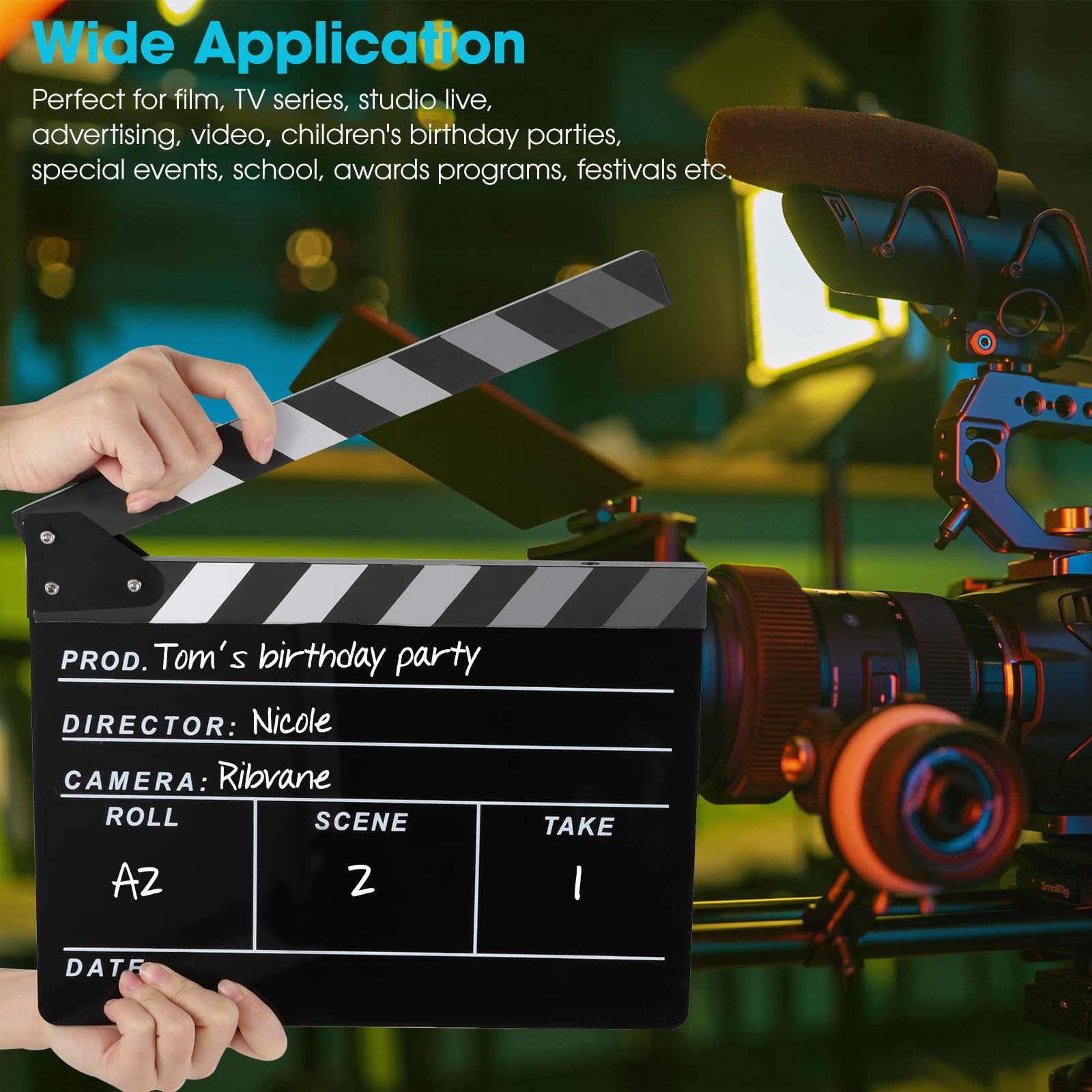 Move Slate Tableau de cinéma en acrylique avec effaceur magnétique, deux stylos personnalisés, chiffon de nettoyage et clé hexagonale (Noir)