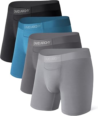 DAVID ARCHY Mens Modal Boxer Briefs, Horizontal Fly, Smooth Waist, 4 Pack