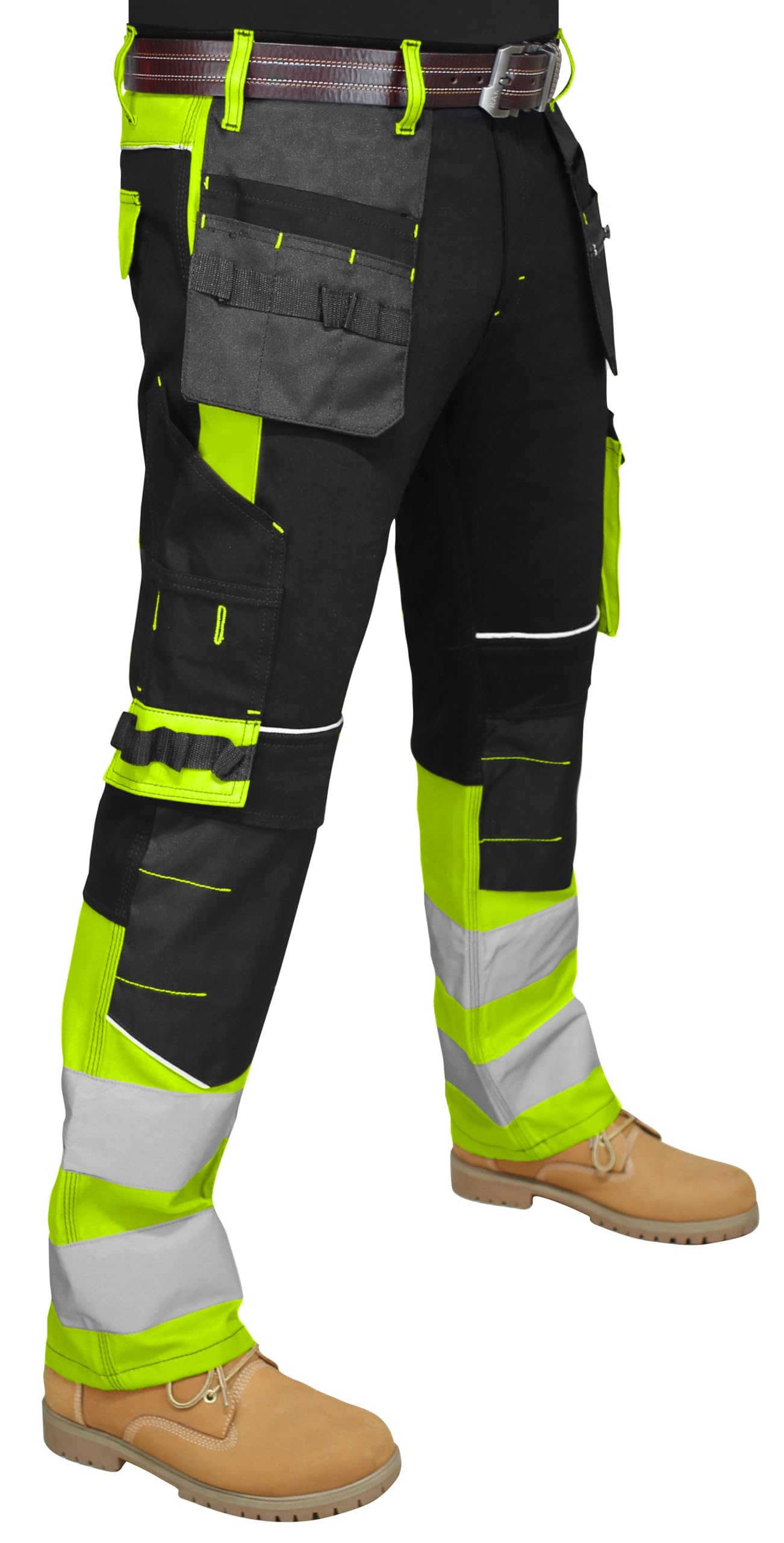 Pantalon de travail haute visibilité pour homme avec bande réfléchissante et poches multiples