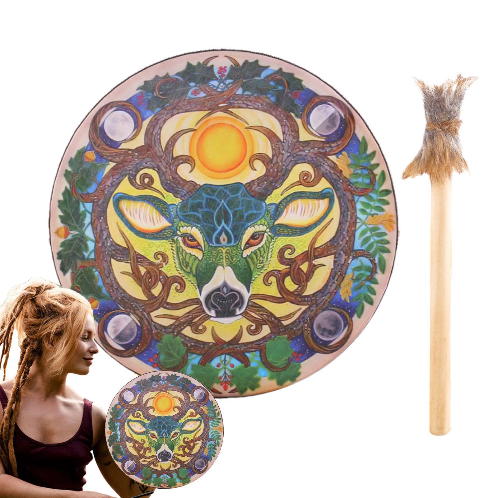 Schamanische Trommeln | 22,9 cm Trommel mit Hirschkopf-Design – Instrumentaler Schamanen-Klangheiler, handgefertigte Schamanentrommel für spirituelle Musik, Reflexion und Meditation