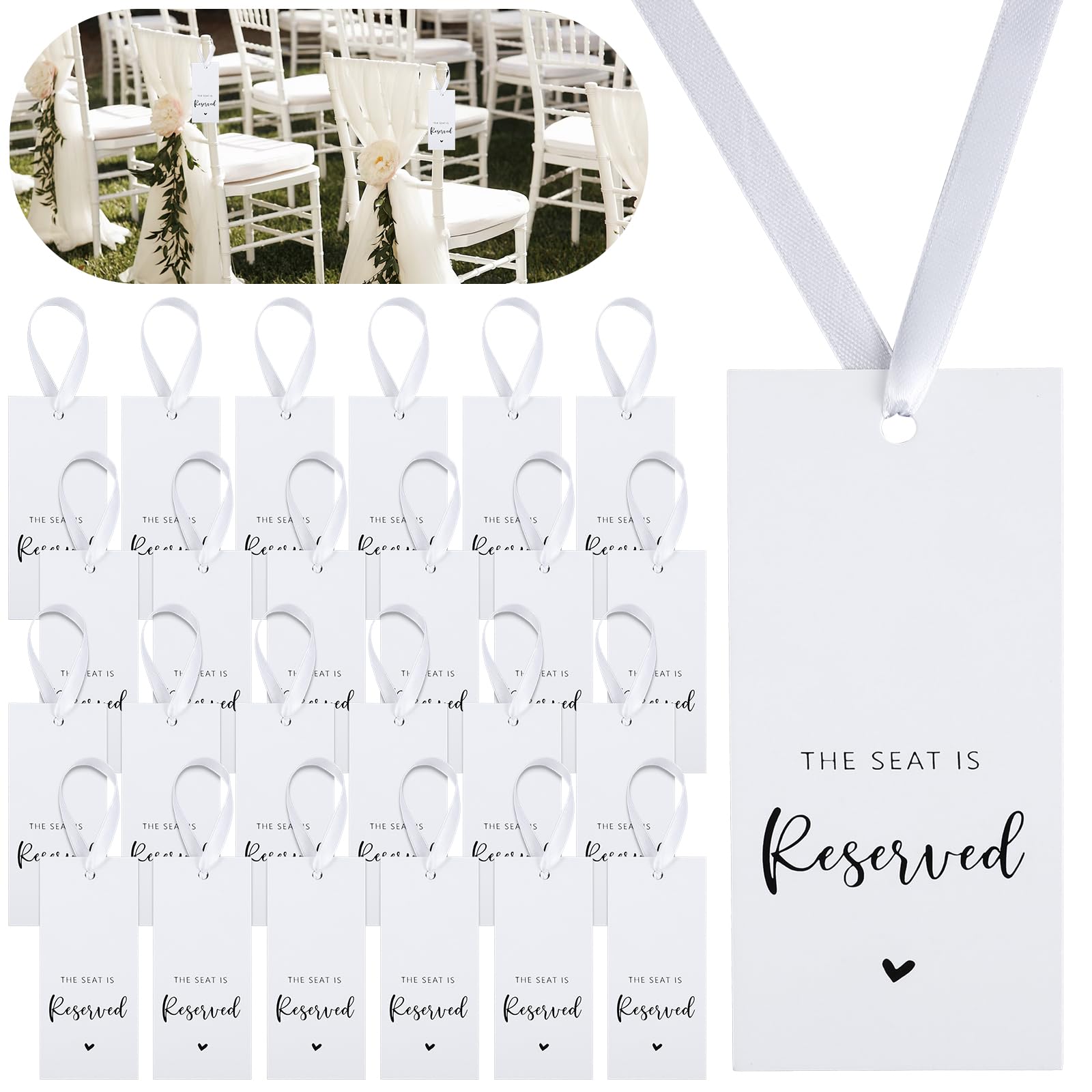 24 Pcs Reserved Seating Signs, Wedding Chair Tags with Ribbon