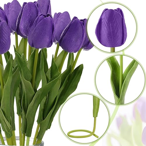 Miniatura 10 de 100 tulipanes artificiales de tacto real, tulipanes falsos de poliuretano, ramo de látex sintético, arreglo de flores, arreglo de centros de mesa,