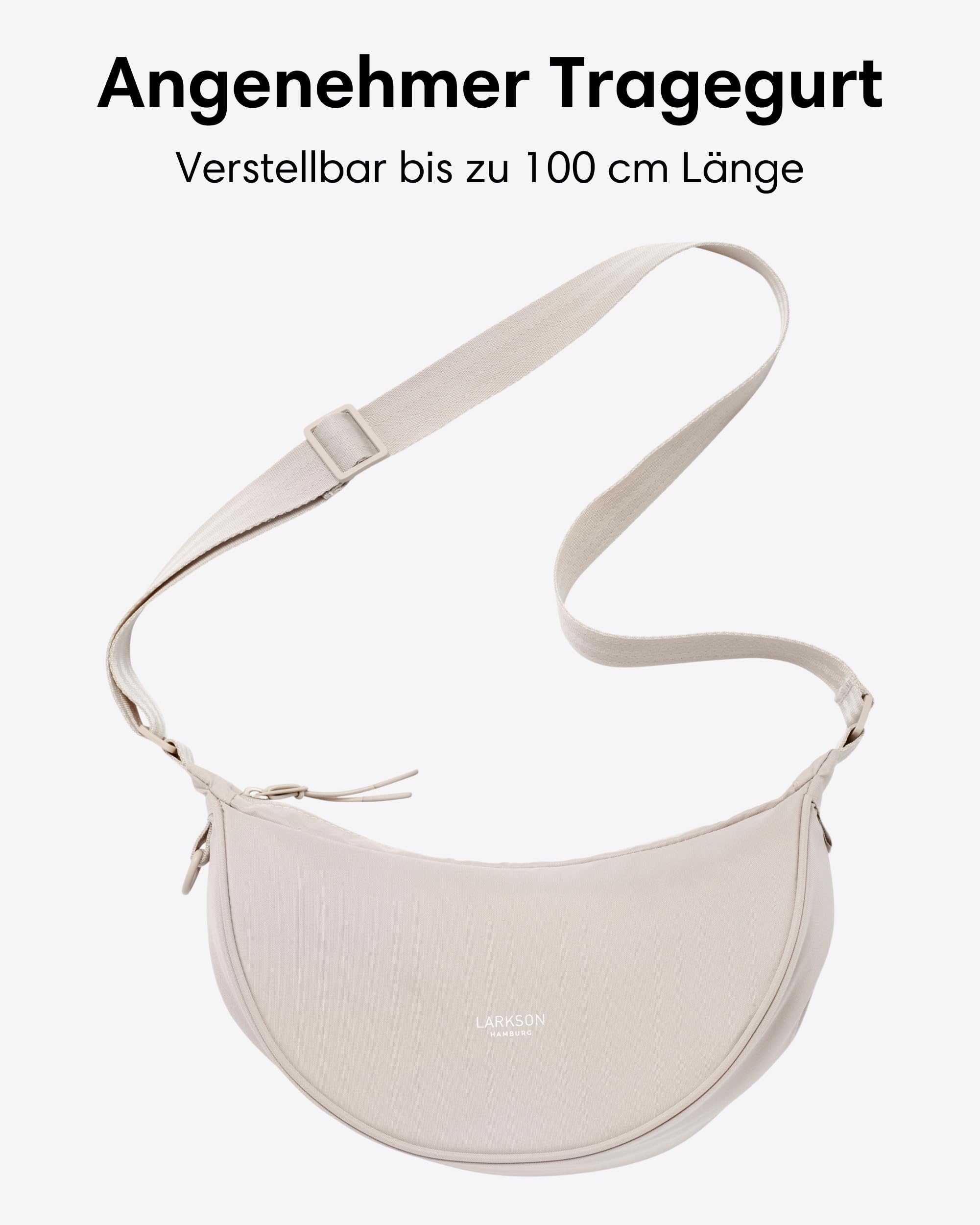 LARKSON Crossbody Bag Damen & Herren Beige - Solveig Small - Umhängetasche im Halbmond Style - Halbrunde Schultertasche - Moon Bag Design - Wasserabweisend