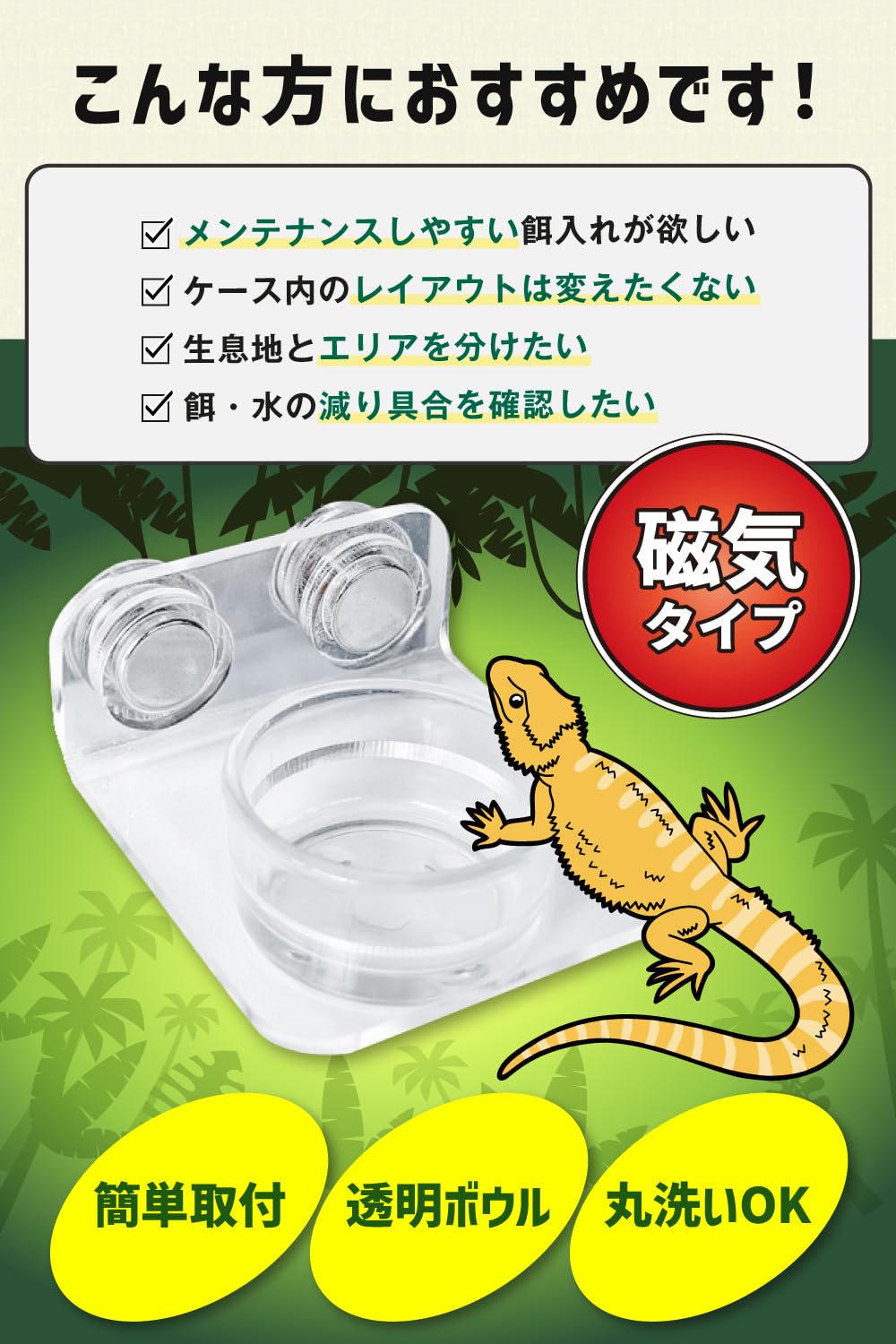 Amazon | 【強力磁石でズレない】 爬虫類 両生類 餌入れ 水入れ 飼育用