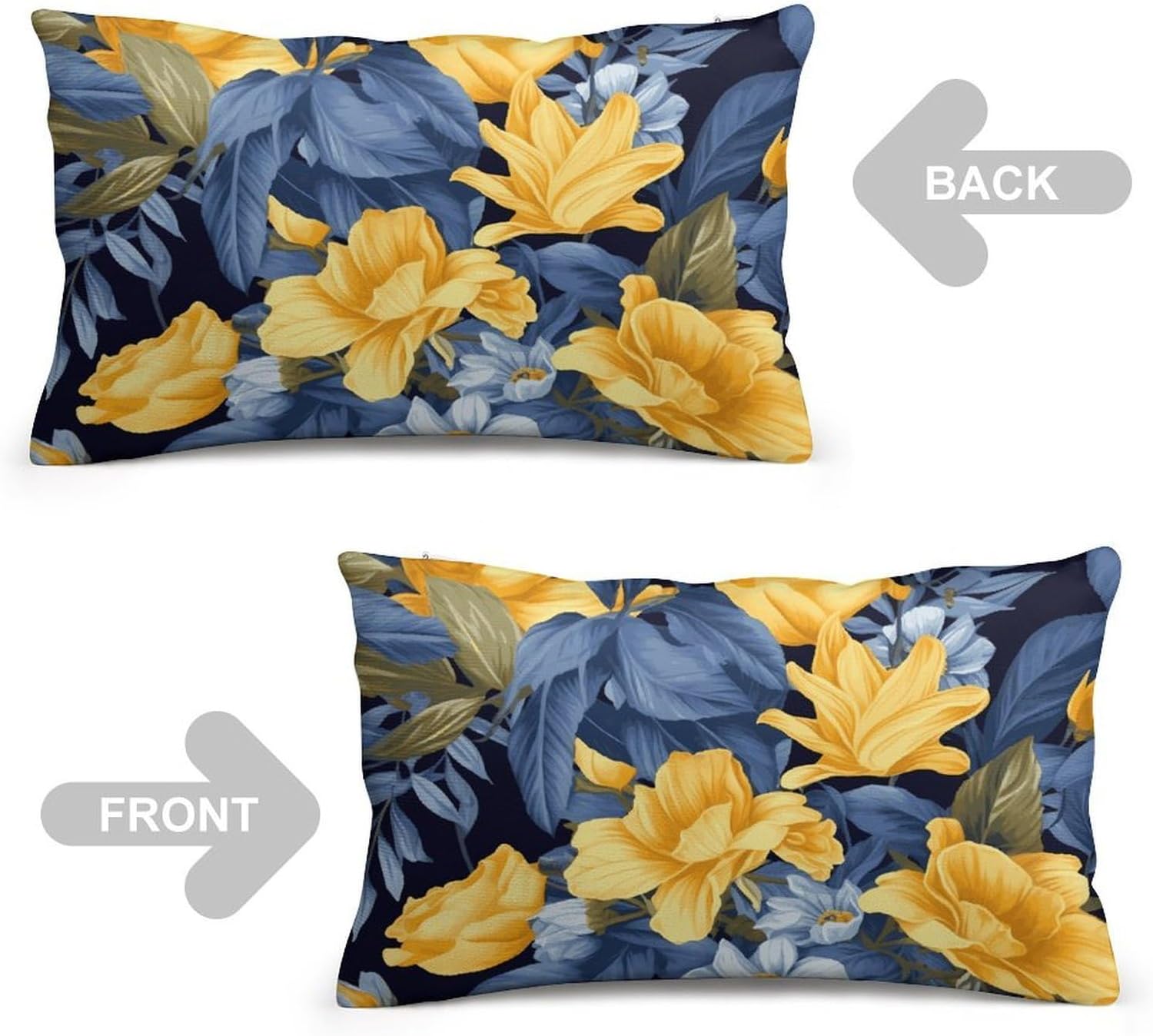 Blue Base Yellow Floral Pillow Cases Queen Size Set of 1 Soft Comfortable Throw Pillows Covers Decorative Pillowcase with Zipper Bed Cushion Covers for Couch Sofa Bedroom 8"x12"