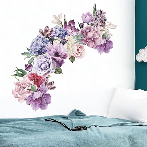 Miniatura 4 de Calcomanías de pared con diseño de peonías y rosas para sala de estar, 4 piezas de peonías gigantes, murales artísticos delicados de flores,