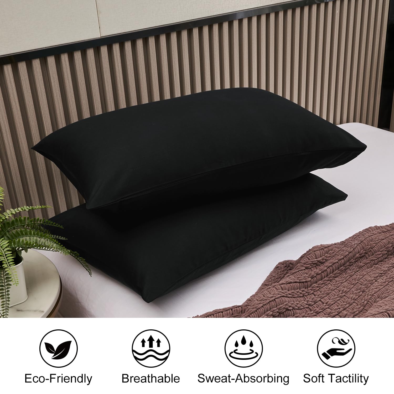 Lirex 2 Pack Pillow Cases, 100% Cotton Breathable Pillowcases Pillow Covers, 50 x 75 cm Queen Size, Blue, Black, Queen(50 x 75 cm) - Image 3