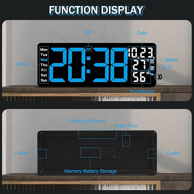 Reloj de Pared Digital JoFomp 17.3" LED con Control Remoto miniatura 8