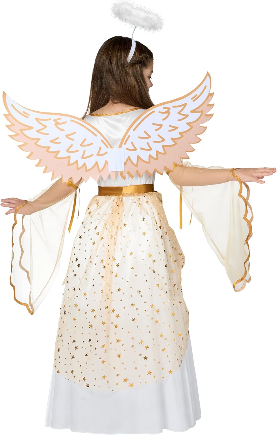 Spooktacular Creations Halloween Angel Costume for Girls, Golden White Angel Dress for Kids for Halloween Role Play Themed Party (Small, 5-7 yrs)