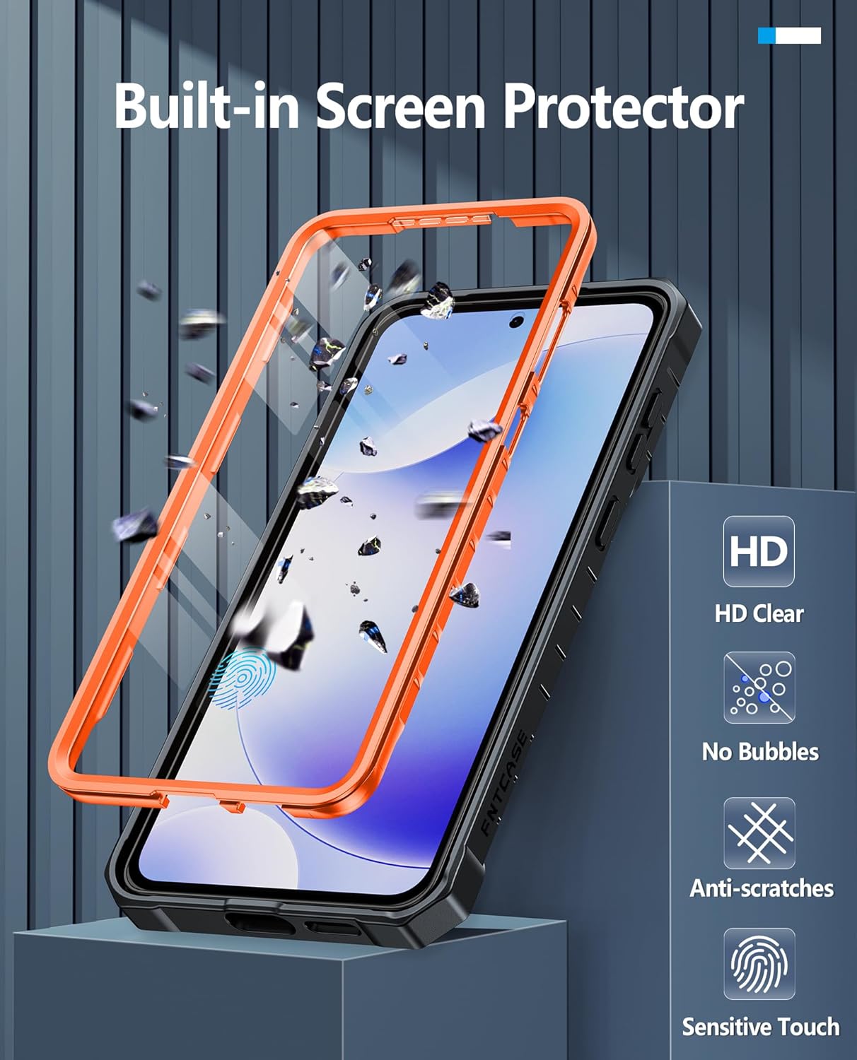 FNTCASE for Samsung Galaxy S25-Edge Case: Military Grade Drop Proof Protection Mobile Cover with Kickstand | Matte Textured Rugged Shockproof TPU | Protective Sturdy Phonecase - Orange - Image 5