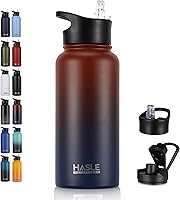 Vista 48 de HASLE OUTFITTERS Botella de agua aislada de 22 onzas, botella de agua de acero inoxidable de doble pared de boca ancha con tapa de popote y tapa