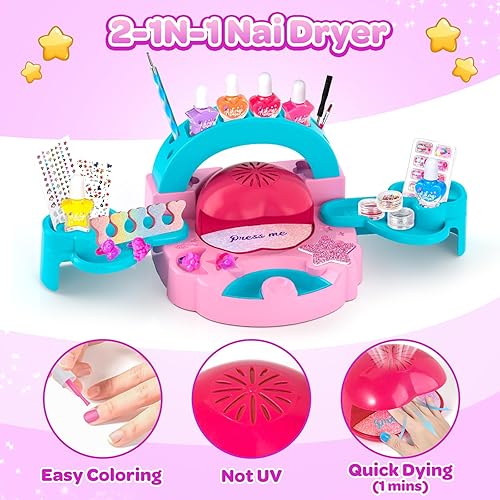 Miniatura 6 de Juego de esmaltes de uñas para niñas, todo en uno, estudio de arte de uñas, estuche de almacenamiento, secadora, esmalte de uñas despegable, uñas